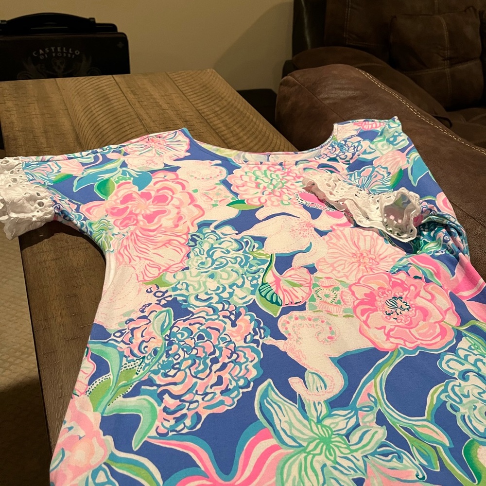 Lilly Pulitzer Blue and Pink Floral Midi Dress